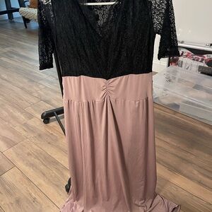 Black Lace & Dusty Rose Two-Tone V-Neck maxi